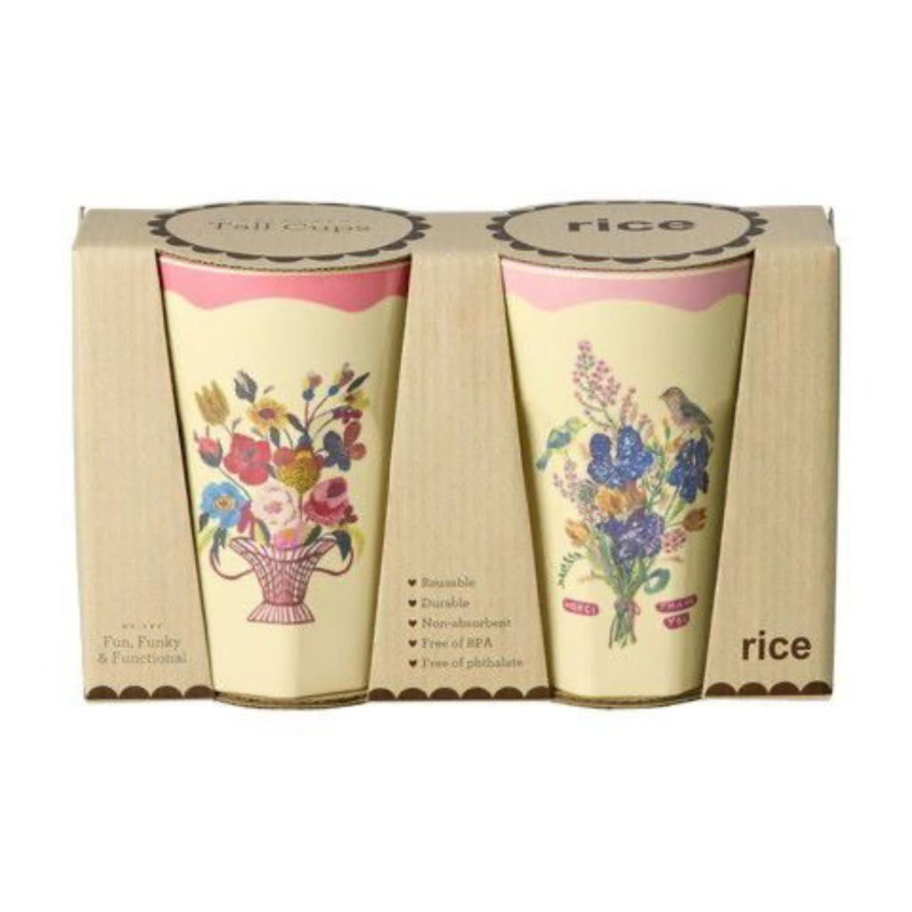 Melamine Tall Cup in Gift Box with Nathalie Lété Print - Tall - Pink - 2 Pack - 13.53 oz - Rice By Rice