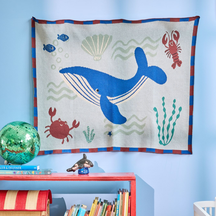Cotton Baby Blanket - Blue - Ocean Design - Rice By Rice