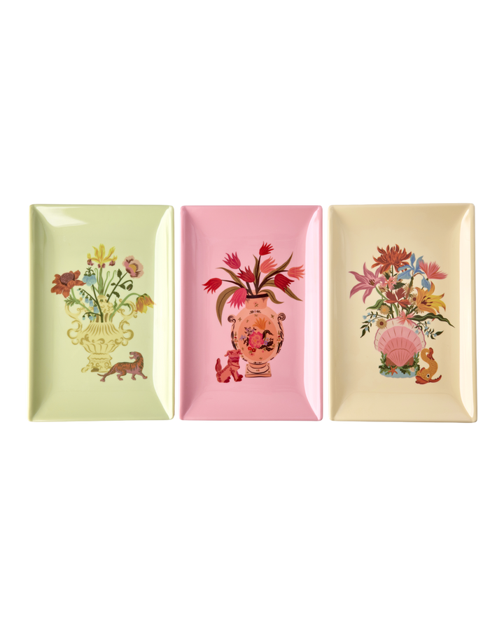 Melamine Sushi Plates - Assorted Chinese Prints - Set of 3 - Rice By Rice