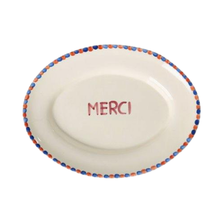 Ceramic Serving Platter with Hand-painted MERCI - Medium - Rice By Rice