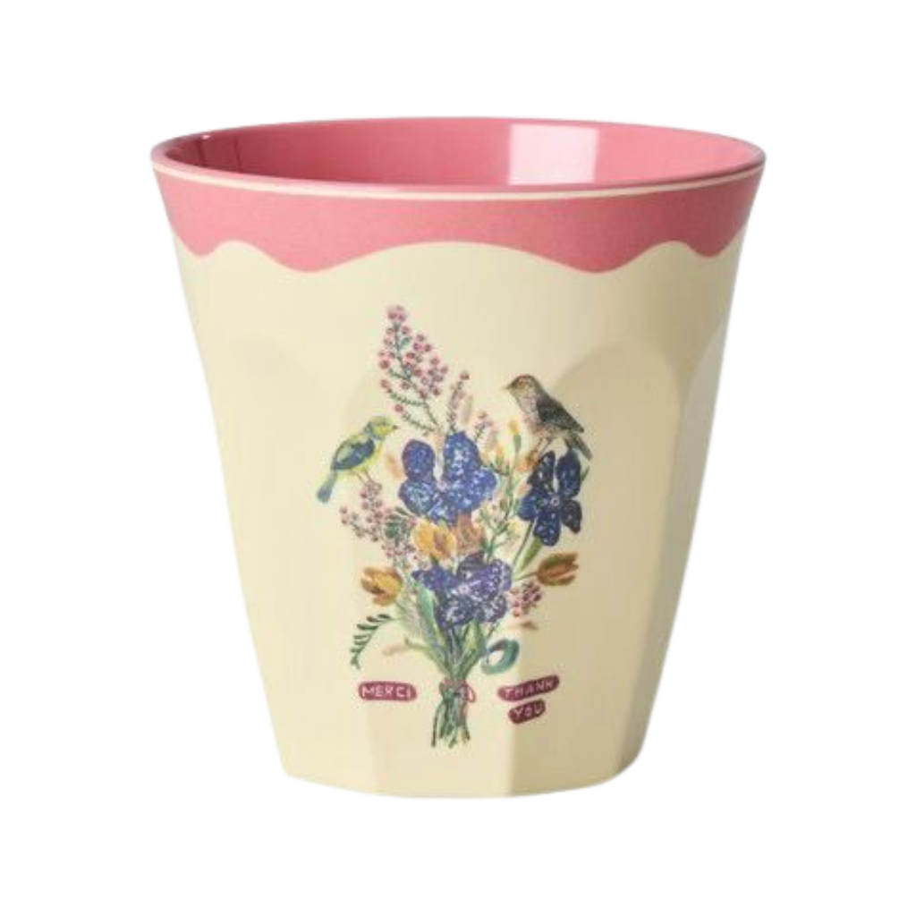 Melamine Cup with Nathalie Lété Print - Medium - Neon Pink - 8.45 oz - Rice By Rice
