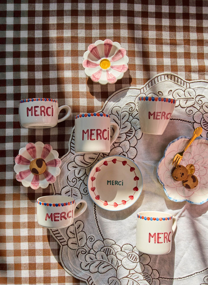 Ceramic Cake Plate with Hand Painted Merci - Rice By Rice