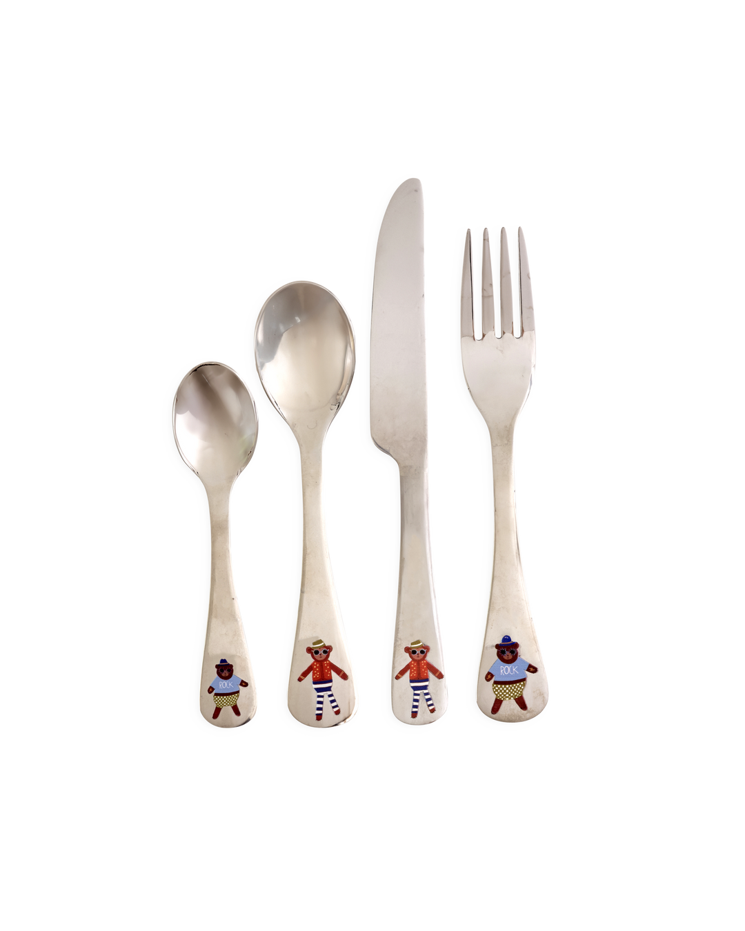 Stainless Steel Kids Cutlery Set - Monkey and Bear Print - 4 pcs - Rice By Rice