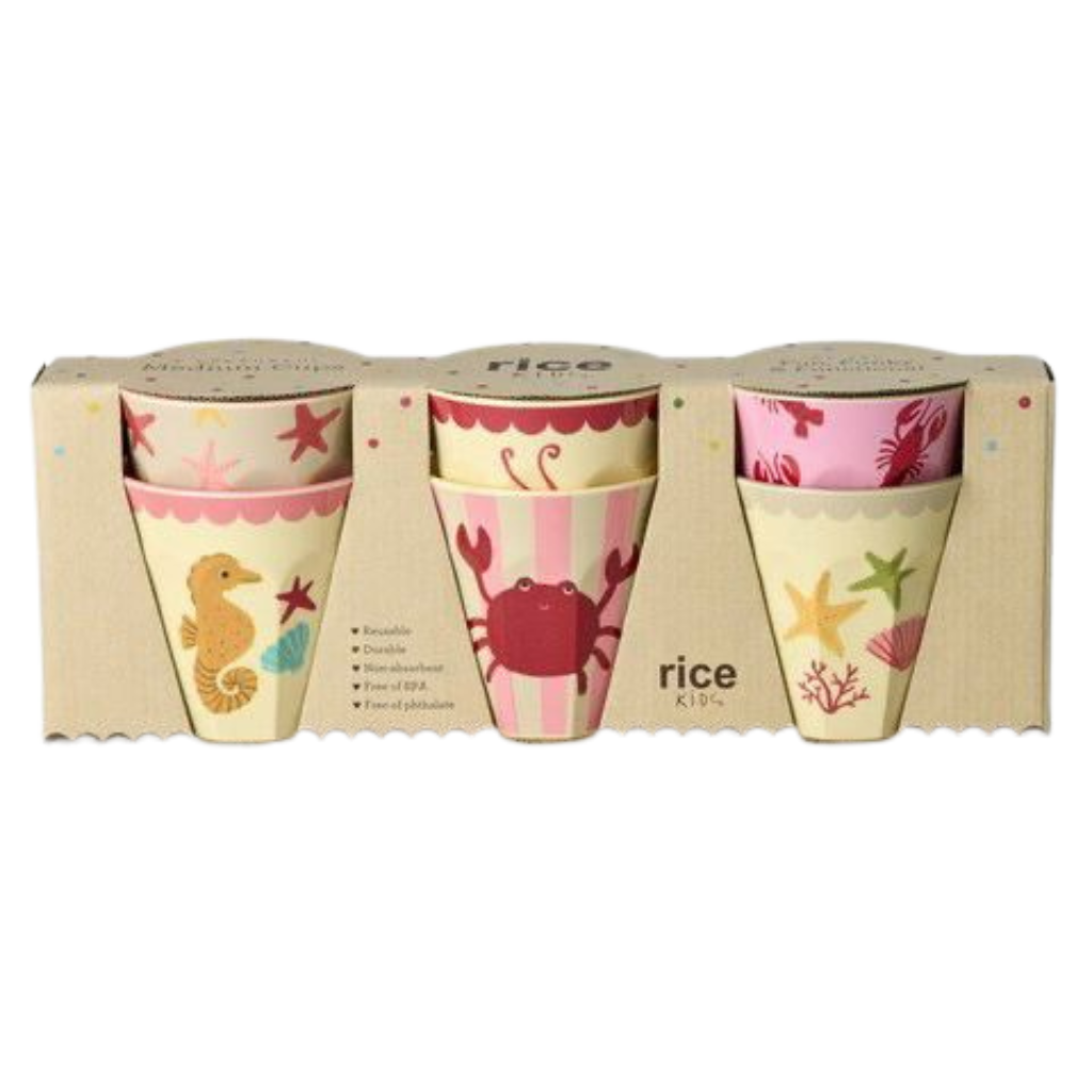 Melamine Cups with Coral Ocean Prints - Medium - 6 Pack - 8.45 oz - Rice By Rice