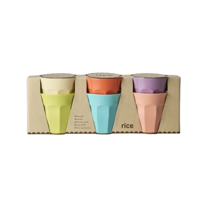 Melamine Cups in Asst. Glory Days Colors – Medium – 6 Pack – 8.5 fl oz - Rice By Rice