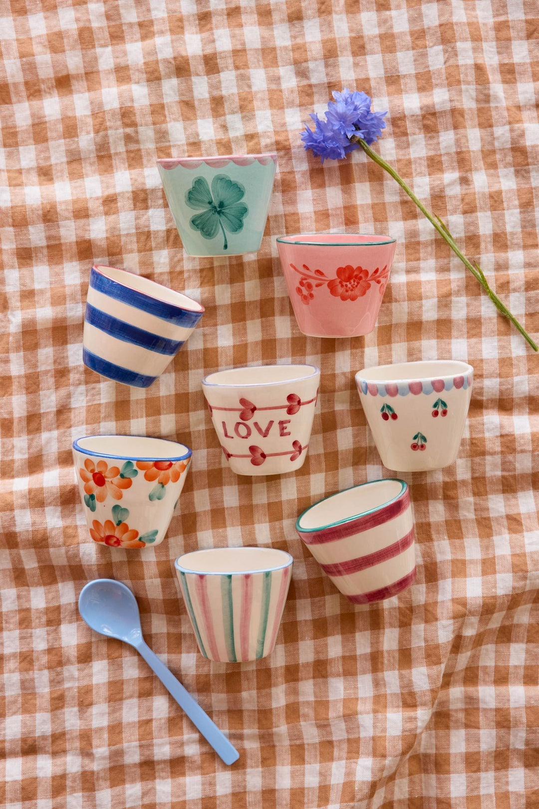 Ceramic Oval Espresso Cup with Hand Painted Orange Flowers - 2.4 oz - Rice By Rice