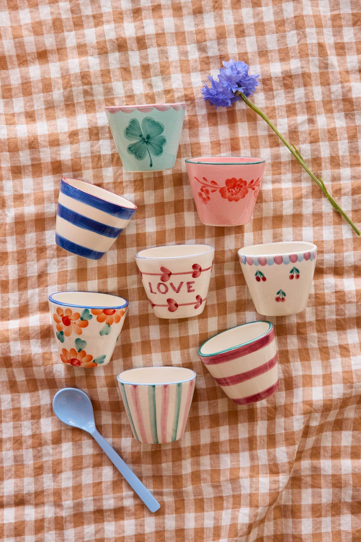 Ceramic Oval Espresso Cup with Hand Painted Orange Flowers - 2.4 oz - Rice By Rice