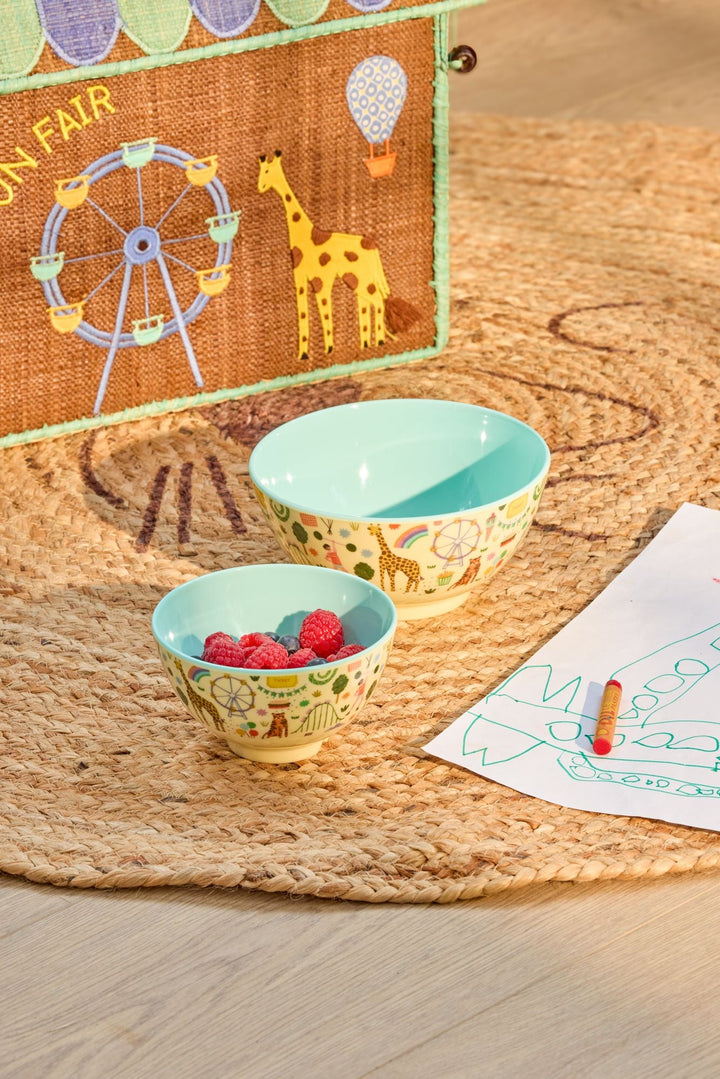 Small Melamine Bowl - Fun Fair Print - Mint- 10.1oz -