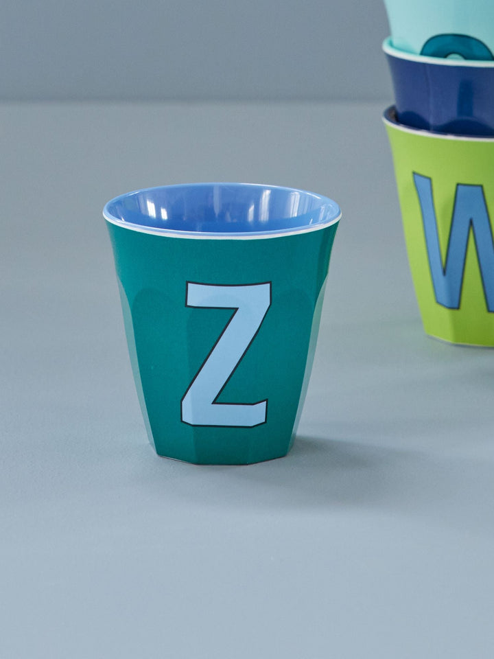 Melamine Cup - Medium with Alphabet in Bluish Colors | Letter Z - Rice By Rice