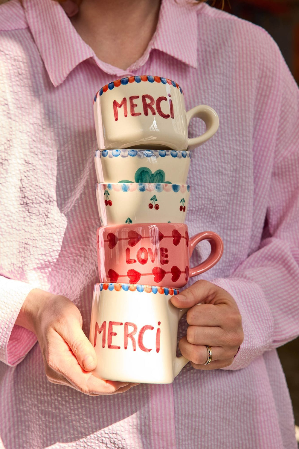 Ceramic Cappuccino Cup with Hand Painted Love - 6.7 oz - Rice By Rice