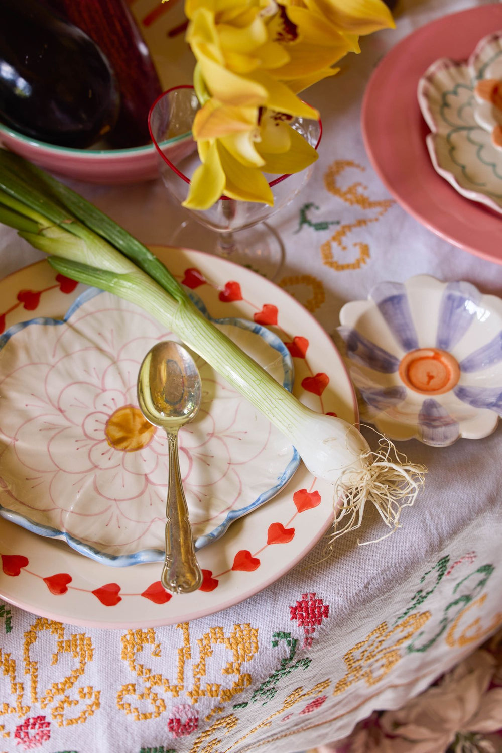 Ceramic Flower Shaped Side Plate with Blue Border - Rice By Rice
