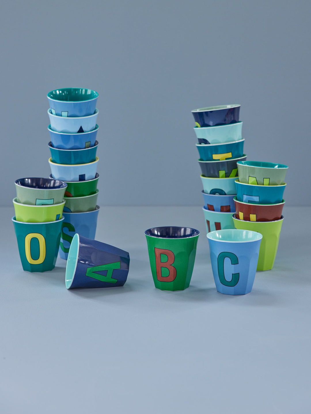 Melamine Cup - Medium with Alphabet in Bluish Colors | Letter I - Rice By Rice