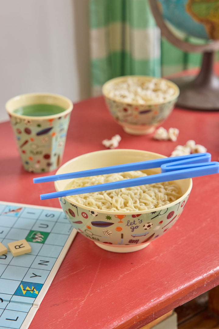 Medium Kids Bowl - Soft Green - Sports Print - Rice By Rice