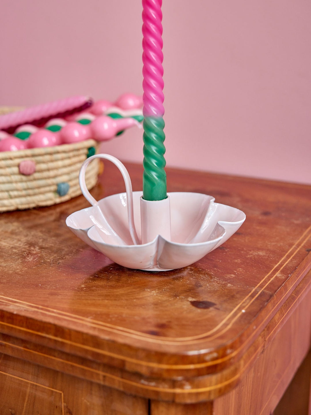 Metal Flower Shape Candle Holder in Soft Pink - Rice By Rice