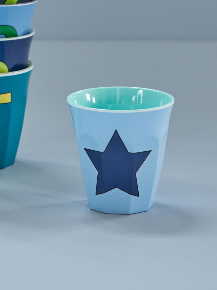 Medium Melamine Cup | Star in Soft Blue Print - Rice By Rice