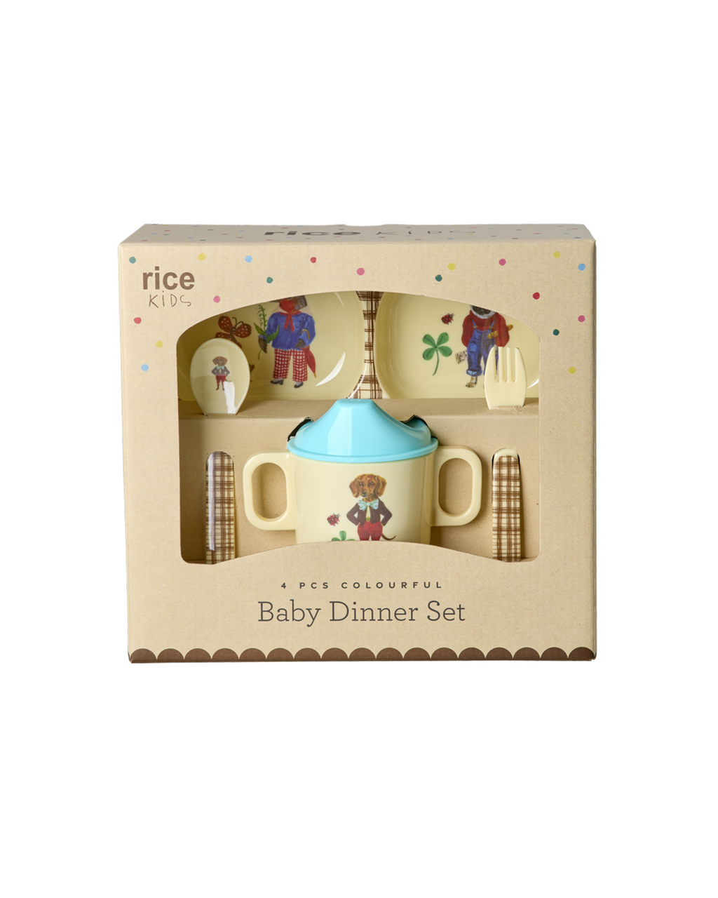 Melamine Baby Dinner Set in Giftbox - Nathalie Lété Print - Brown - 4 pcs - Rice By Rice