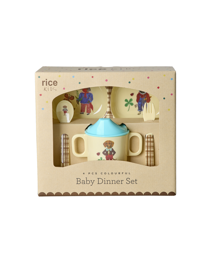 Melamine Baby Dinner Set in Giftbox - Nathalie Lété Print - Brown - 4 pcs - Rice By Rice