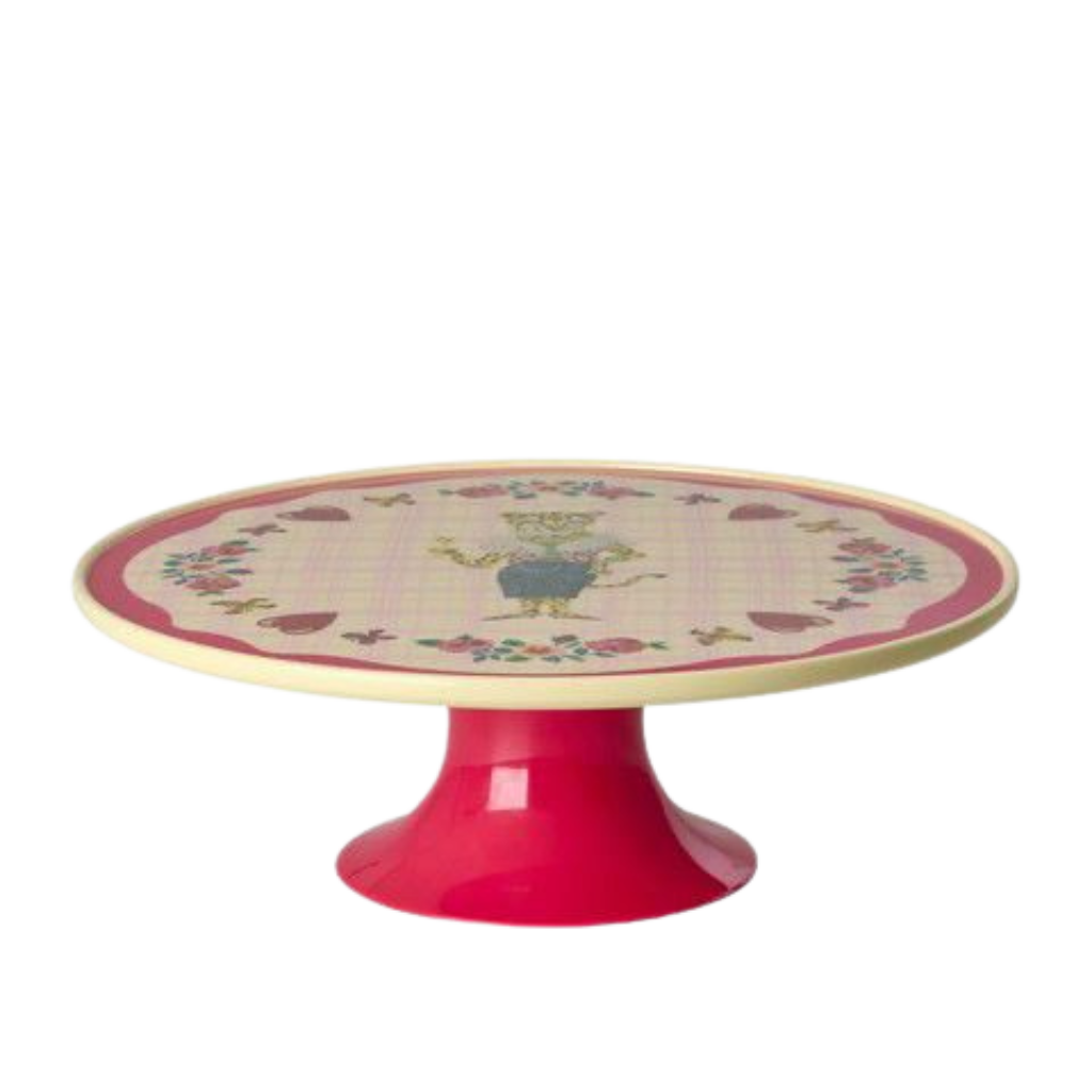Melamine Cake Stand with Nathalie Lété Print - Low - Red Kiss Color - Rice By Rice