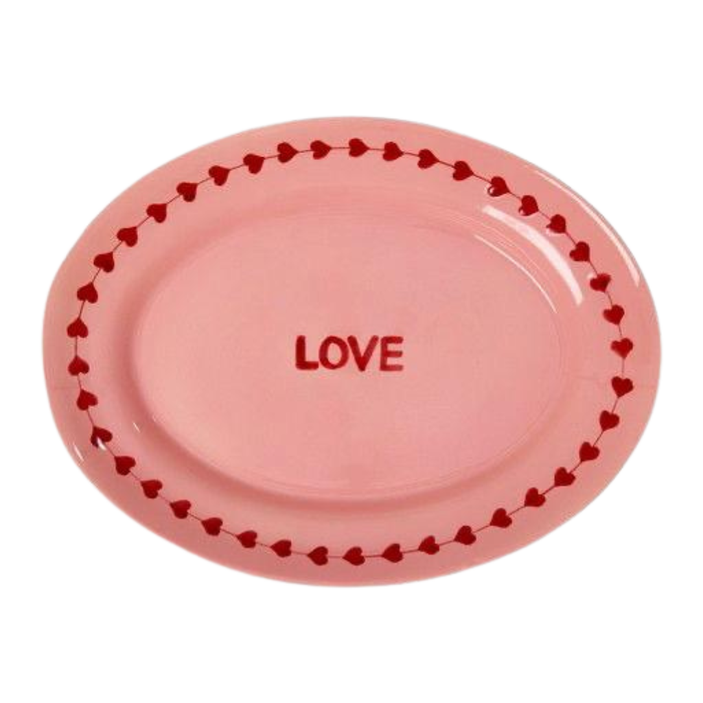 Ceramic Serving Platter with Hand-painted LOVE - Large - Rice By Rice