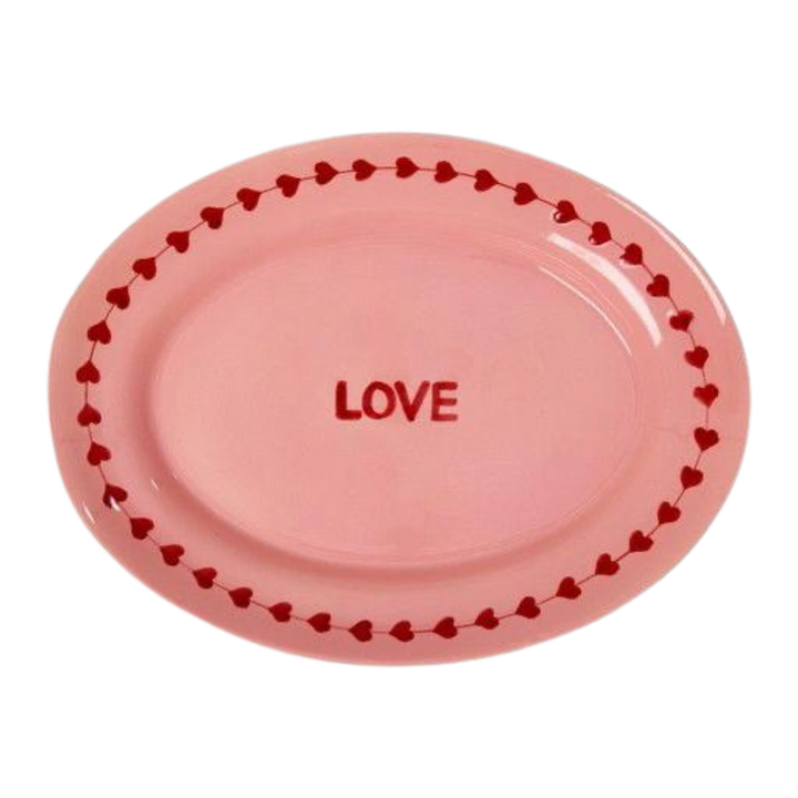 Ceramic Serving Platter with Hand-painted LOVE - Large - Rice By Rice