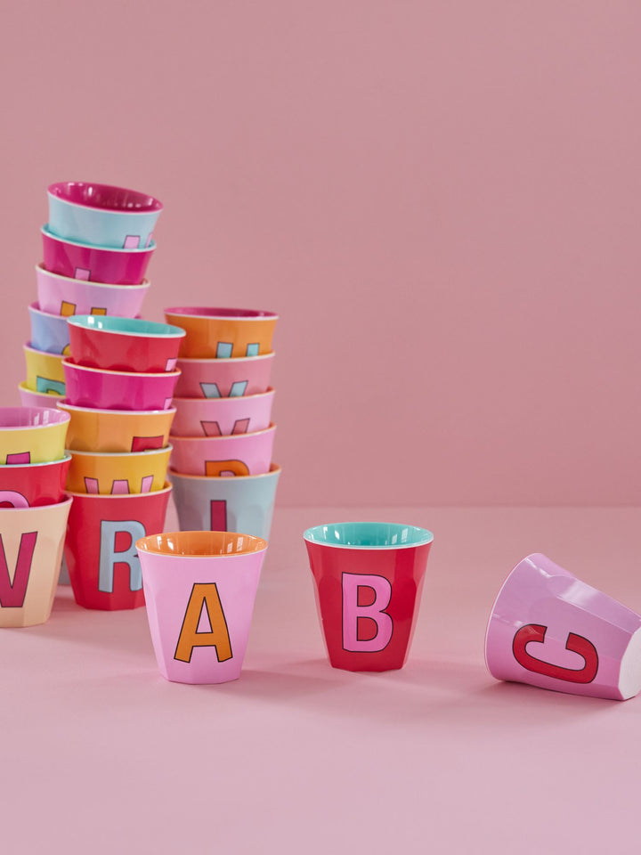 Melamine Cup - Medium with Alphabet in Pinkish Colors | Letter B - Rice By Rice