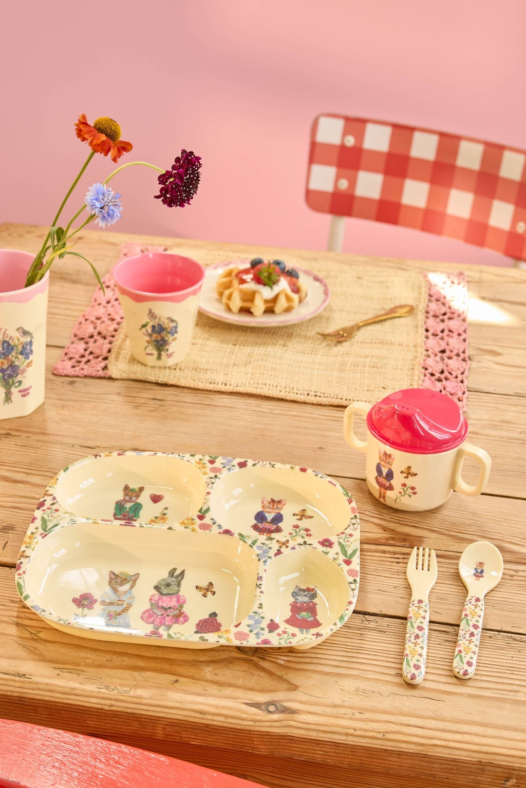Melamine Baby Dinner Set in Giftbox - Nathalie Lété Print - Cream - 4 pcs - Rice By Rice