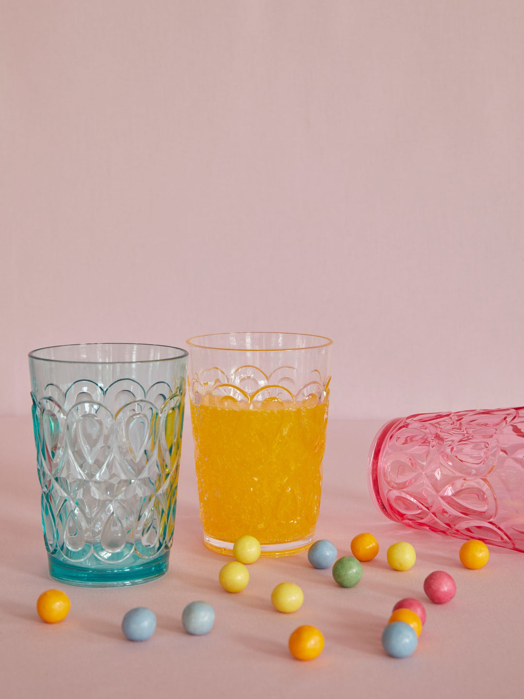 Acrylic Tumbler Glass with Swirly Embossed Detail - Clear - Rice By Rice