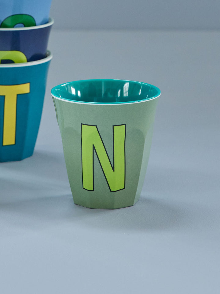 Melamine Cup - Medium with Alphabet in Bluish Colors | Letter N - Rice By Rice