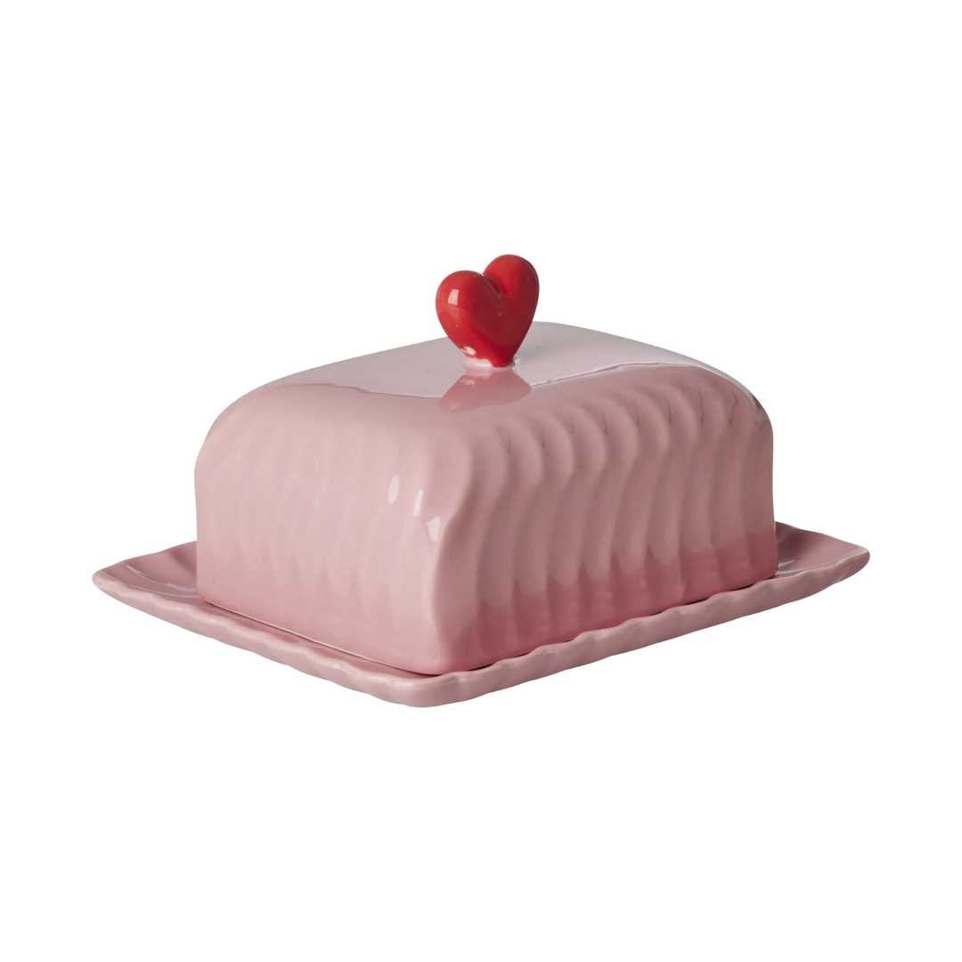 Ceramic Butter Dish with Red Heart – Pink - Rice By Rice
