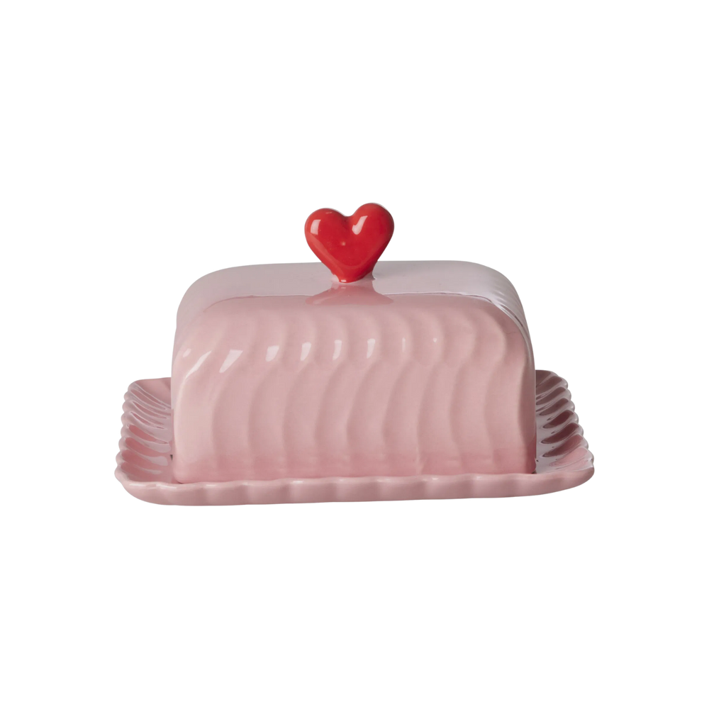 Ceramic Butter Dish with Red Heart – Pink - Rice By Rice