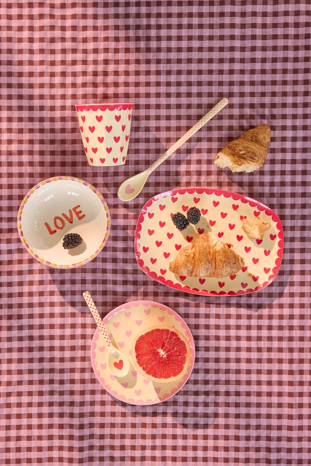 Melamine Cake Plate with Favorite Hearts Print - Dark Pink - Small - Rice By Rice