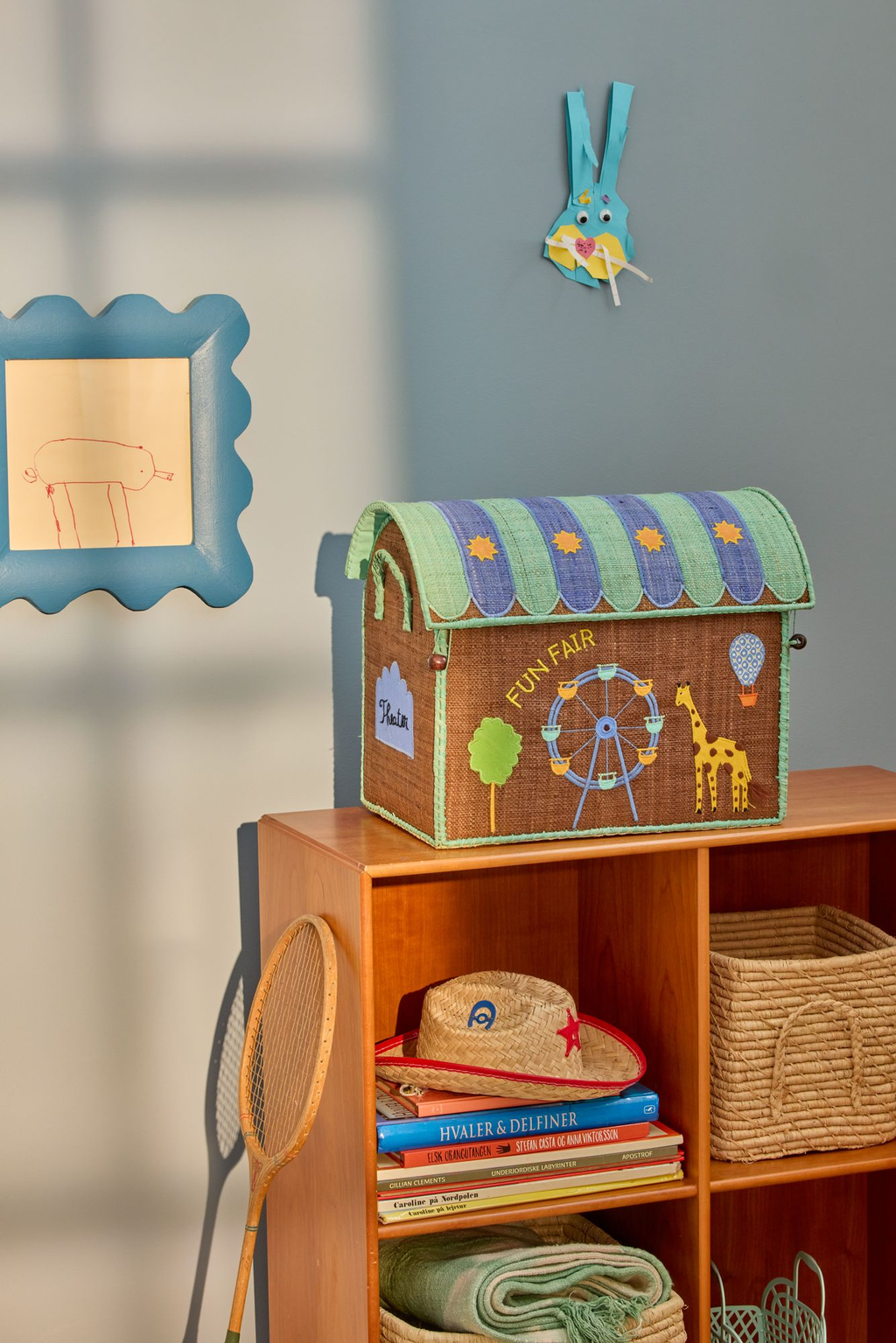 Raffia Storage House - Blue - Fun Faire Theme - Set of 3