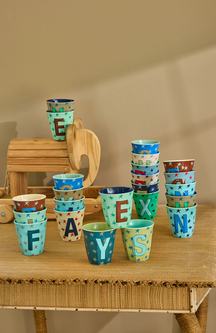 Melamine Full Alphabet - Stars - 3 x Each Letter - Bluish Colors - Medium - 250 ml - Rice By Rice