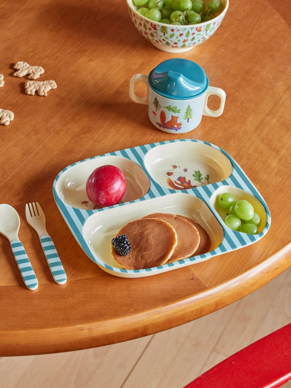 Melamine Baby Dinner Set in Gift Box - Blue Happy Forest Print - 4 pcs - Rice By Rice