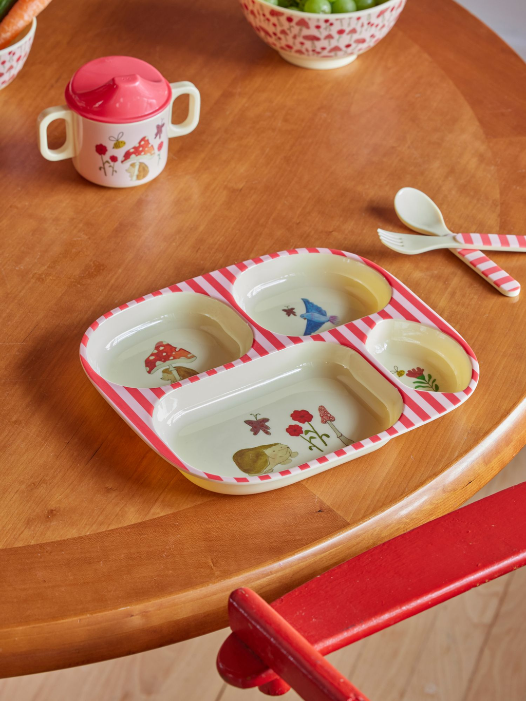 Melamine Baby Dinner Set in Gift Box - Pink Happy Forest Print - 4 pcs - Rice By Rice