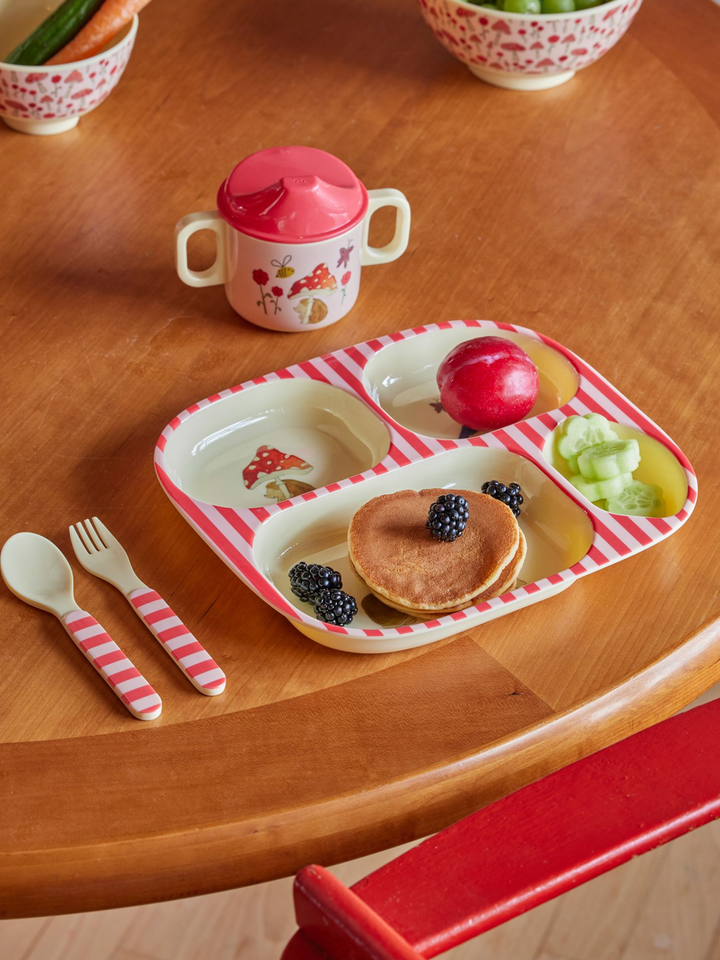 Melamine Baby Dinner Set in Gift Box - Pink Happy Forest Print - 4 pcs - Rice By Rice