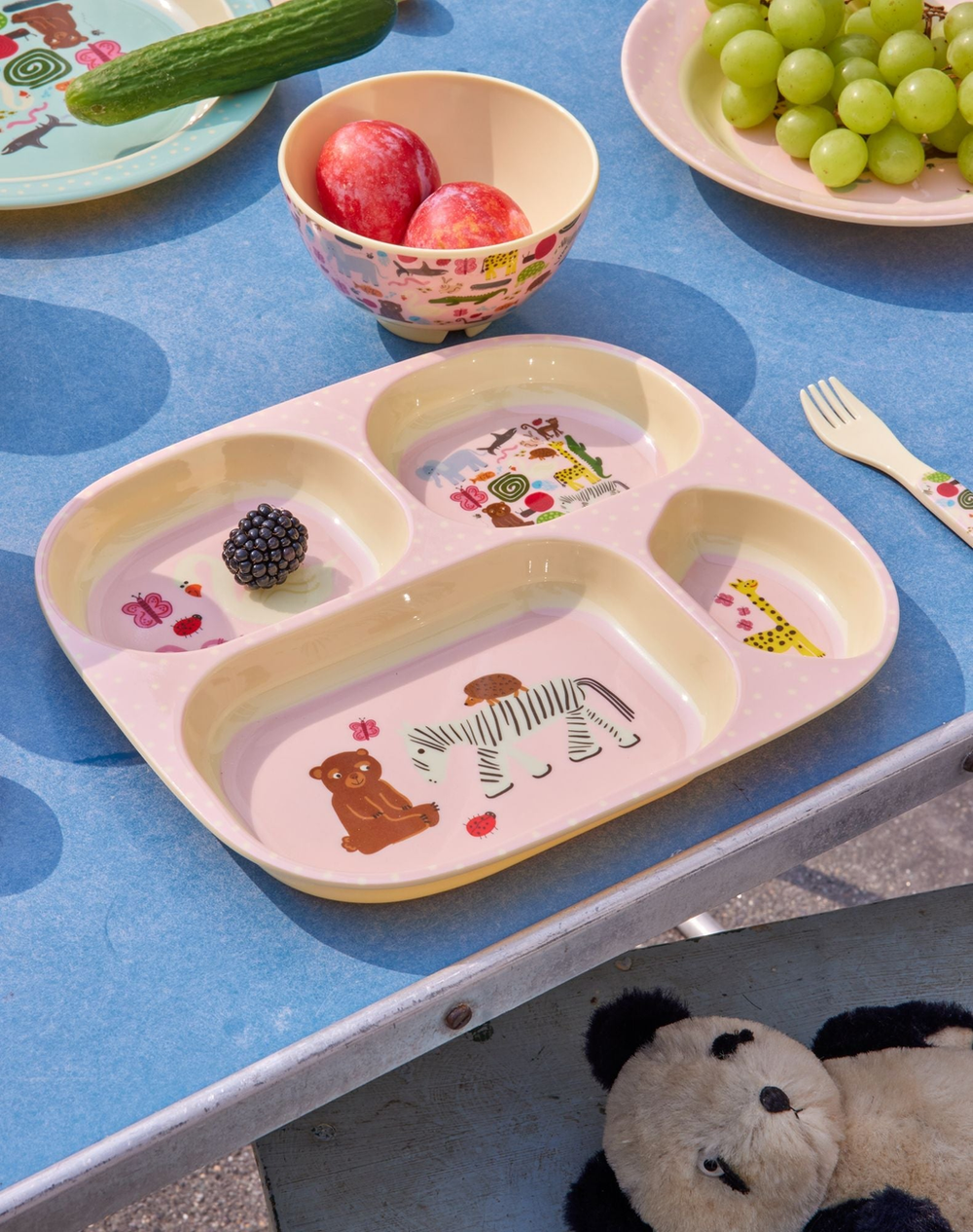 Melamine Baby Dinner Set in Gift Box - Pink Wildlife Print - 4 pcs - Rice By Rice