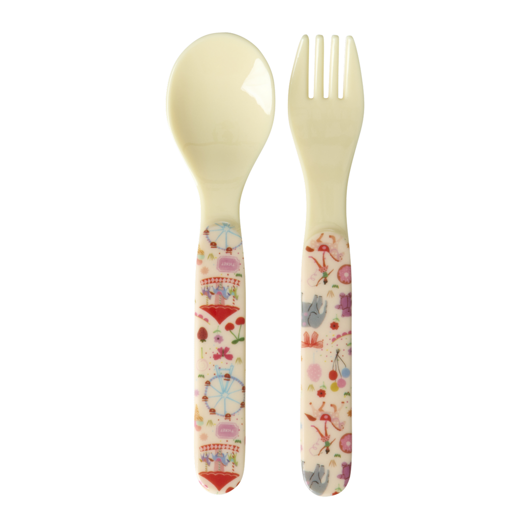 Baby Spoon and Fork - Pink - Fun Fair Print - Rice By Rice