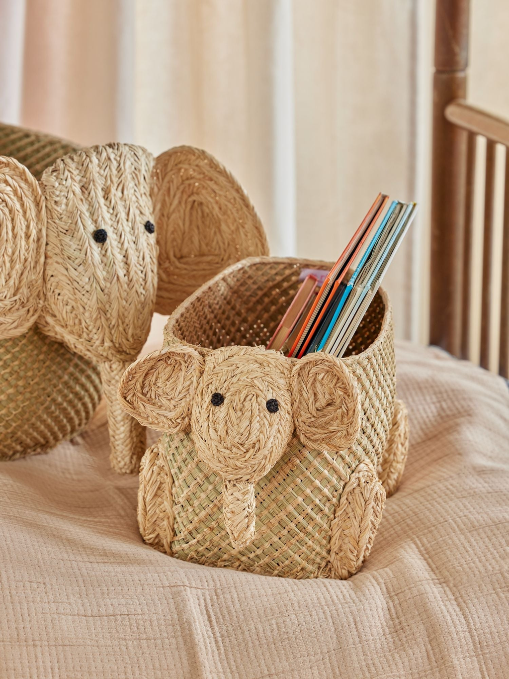 Small Raffia Elephant Seagrass Storage Basket - Natural - Rice By Rice