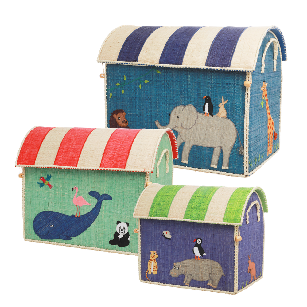 Medium Raffia Storage Baskets with Animal Theme - Rice By Rice