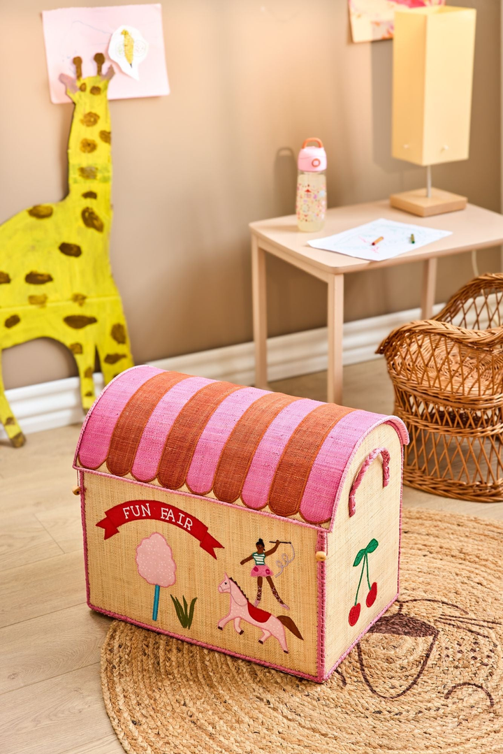 Raffia Storage Baskets Set with Fun Fair Theme - Set of Three - Rice By Rice