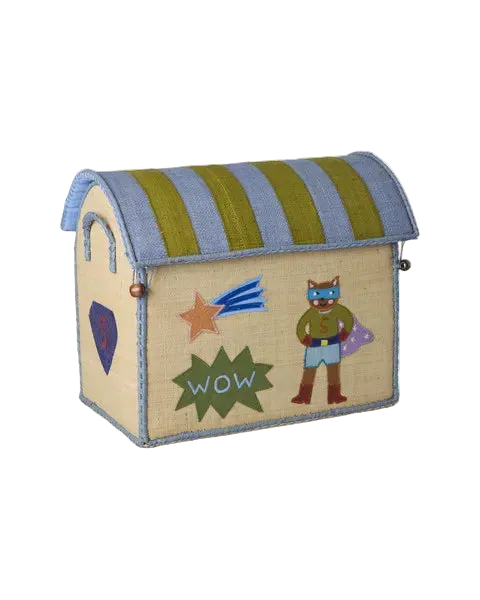 Raffia Toy Baskets with Hero Theme - Blue - Set of 3 - Rice By Rice