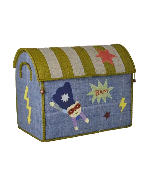 Raffia Toy Baskets with Hero Theme - Blue - Set of 3 - Rice By Rice