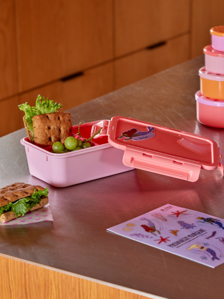 Large Square Lunchbox with 3 Inserts - Pink Print - Rice By Rice