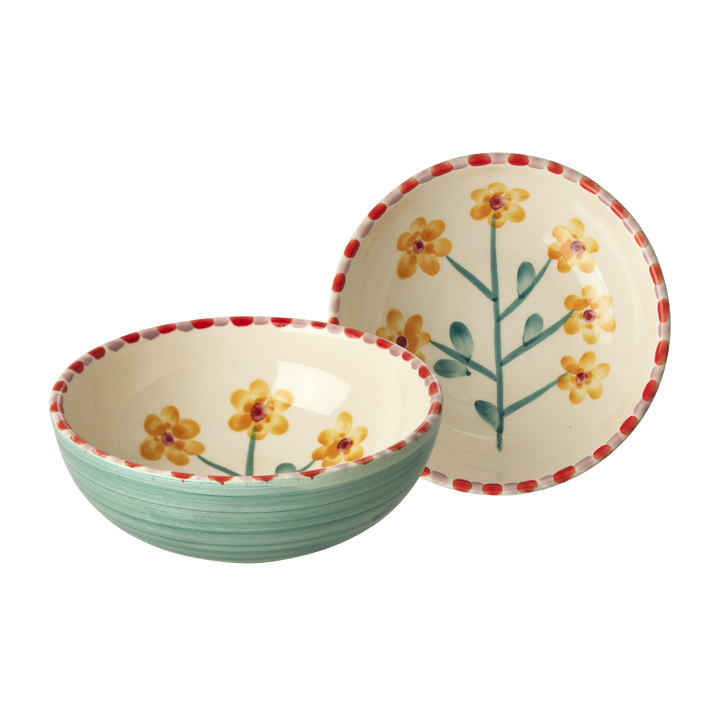 Ceramic Bowl with Hand Painted Jade Yellow Flower - 11.8 oz - Rice By Rice