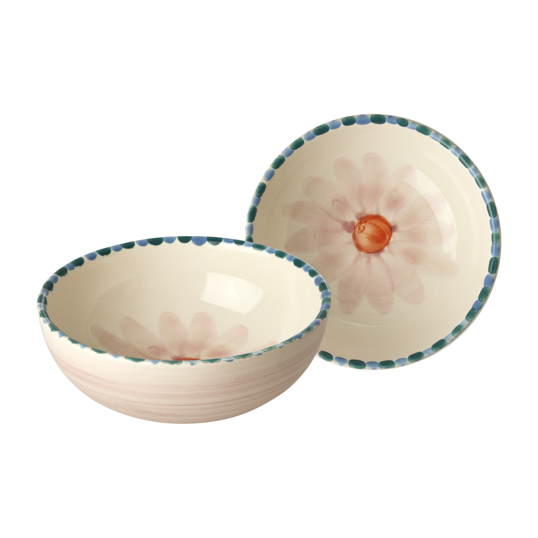 Ceramic Bowl with Hand Painted Soft Pink Flower - 11.8 oz - Rice By Rice