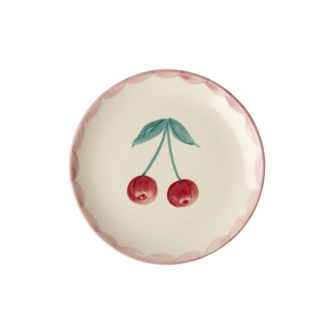 Ceramic Cake Plate with Hand Painted Cherries - Rice By Rice