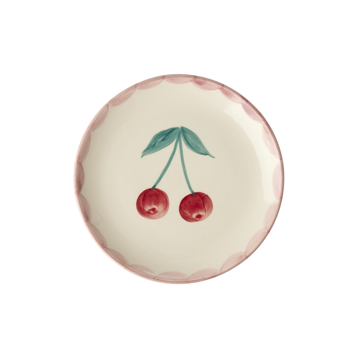 Ceramic Cake Plate with Hand Painted Cherries - Rice By Rice