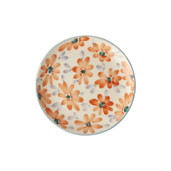 Ceramic Cake Plate with Hand Painted Orange Flowers - Rice By Rice