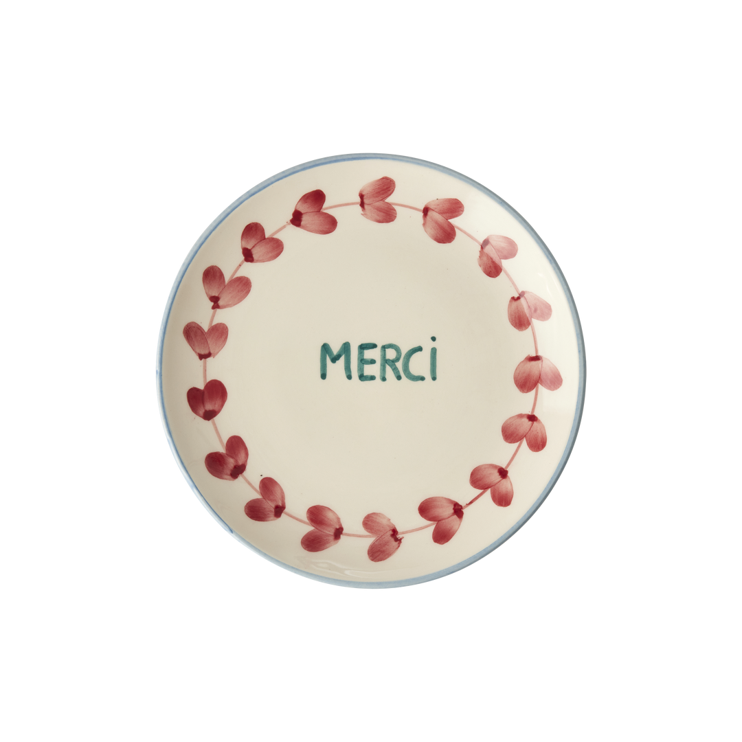 Ceramic Cake Plate with Hand Painted Merci - Rice By Rice